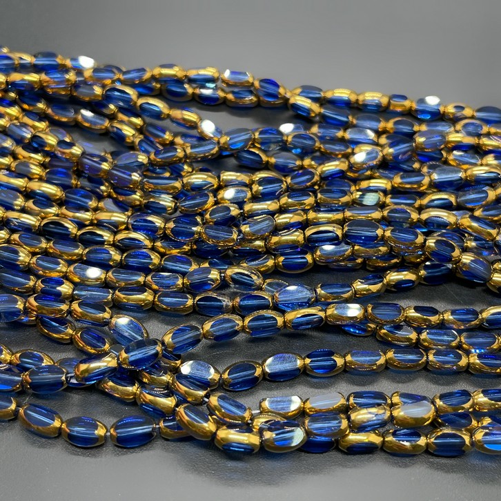 4,3*6,5 мм Стекло Lux,  рис огранка, цвет синий  в обрамлении