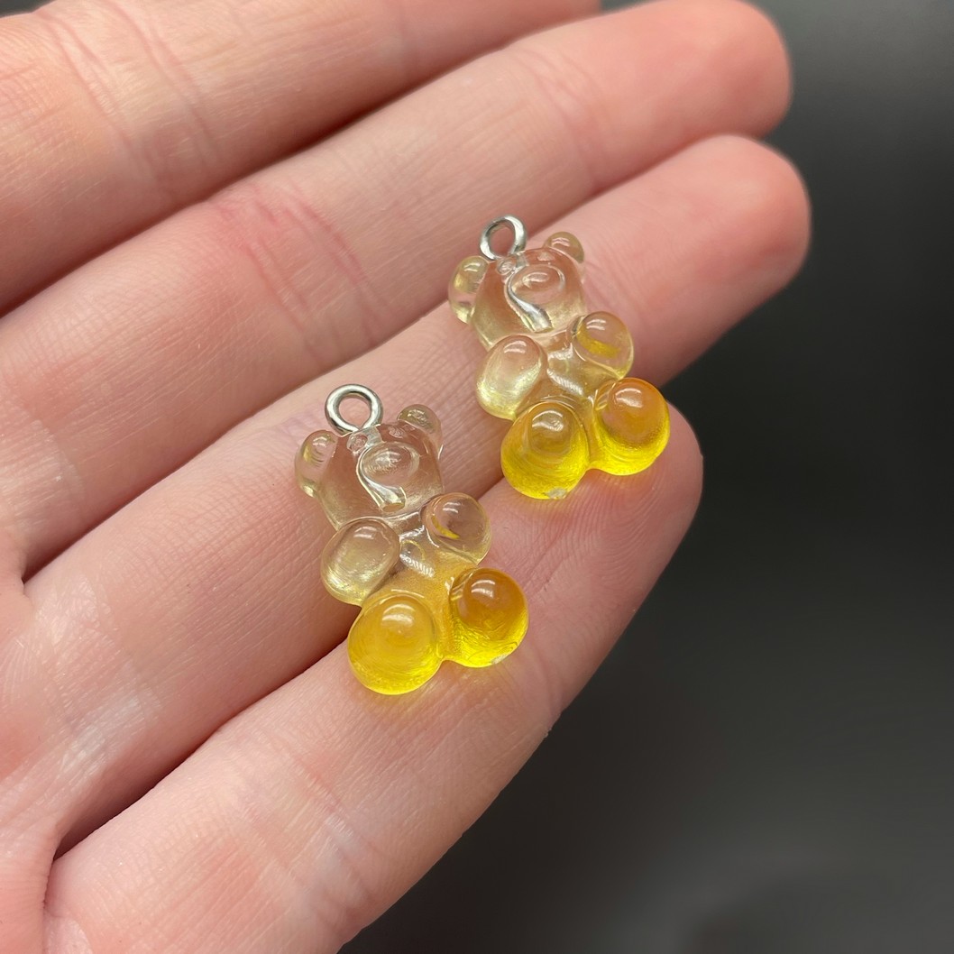 12*21,5мм, Цвет серебро, Подвеска Мишка прозрачно-желтый