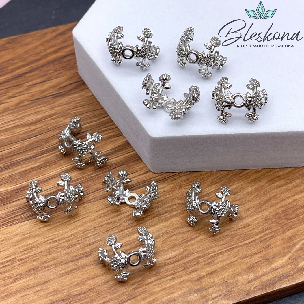 12*15 мм,цвет серебро, Шапочка цветы  