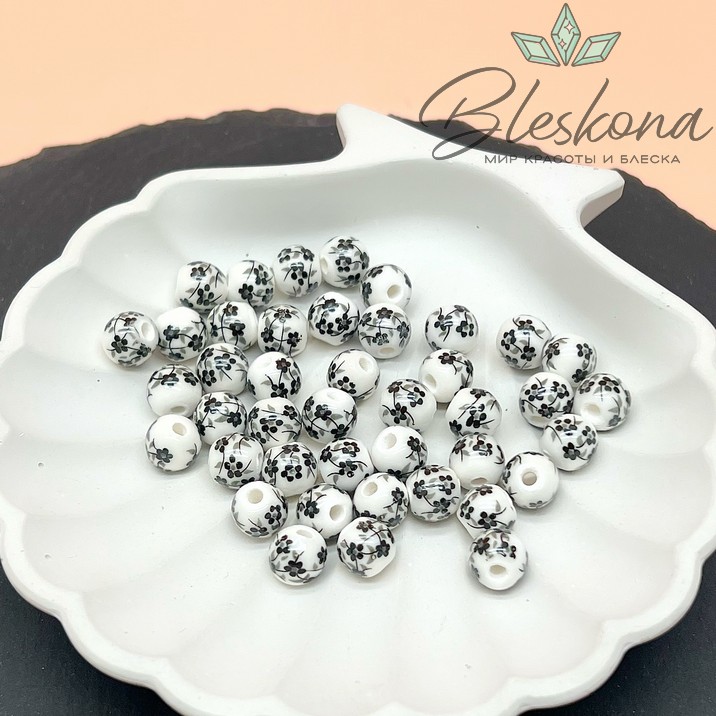 8 мм Керамика Бусина роспись гжель №7 (штучно)