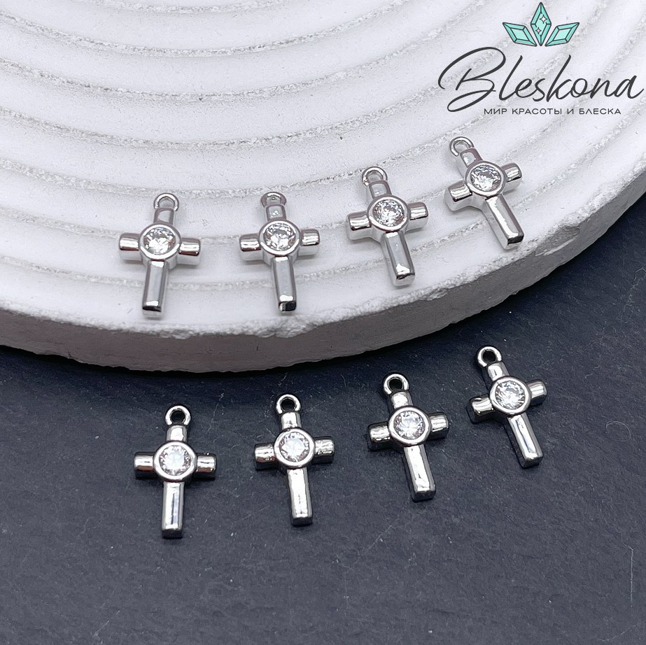 13*7,8 мм Цвет серебро, Подвеска Малый Крестик с одним цирконом