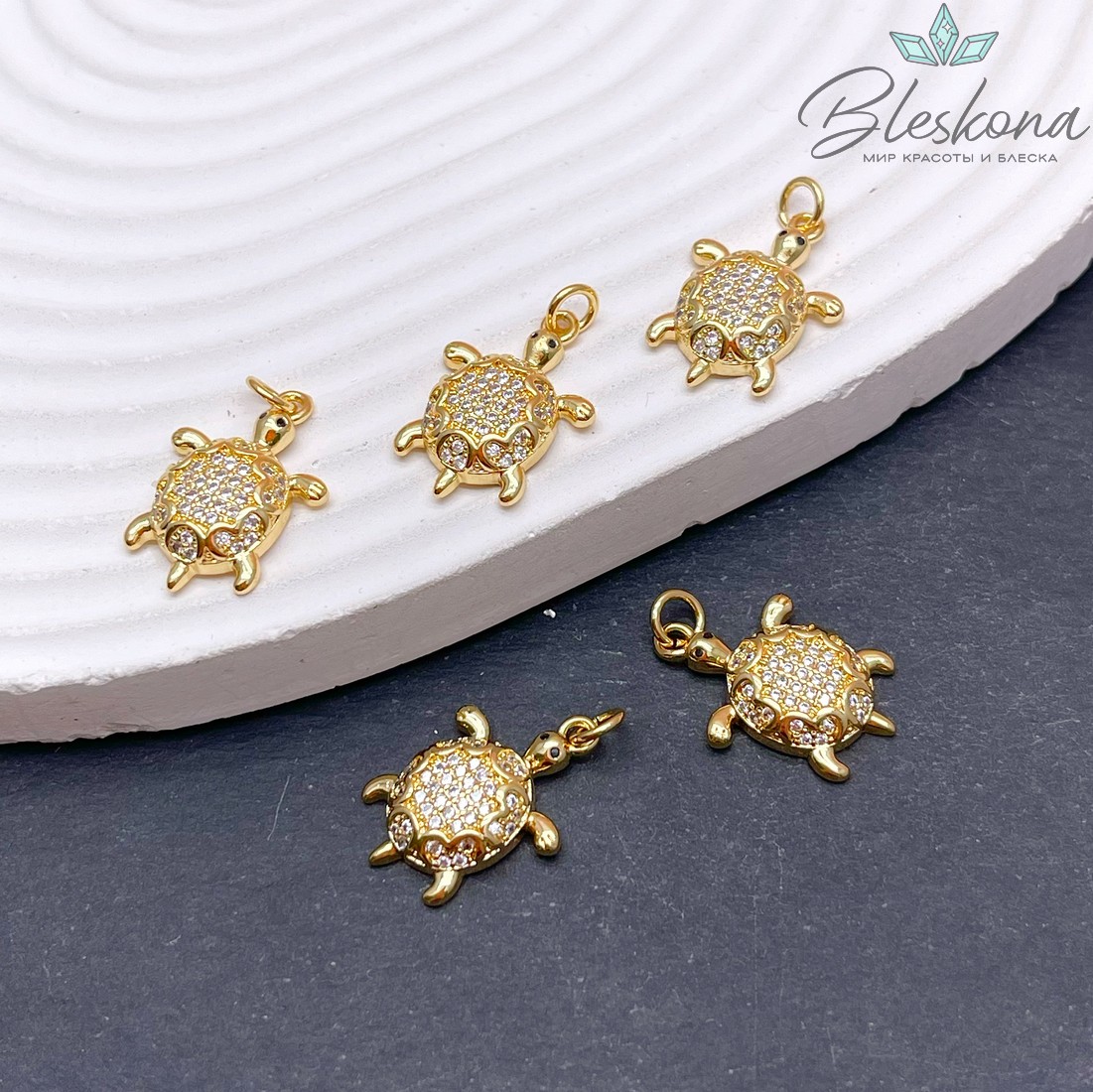 20,5*14 мм Цвет золото, Подвеска черепаха с цирконами