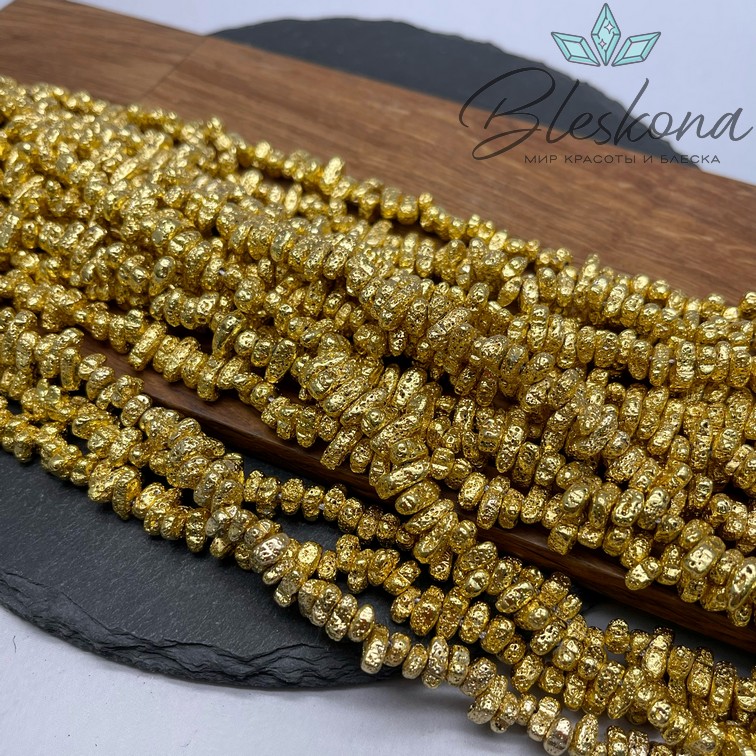 5-9 мм Гематин сколы шлифованные, пористые, цвет светлое золото, имитация №2