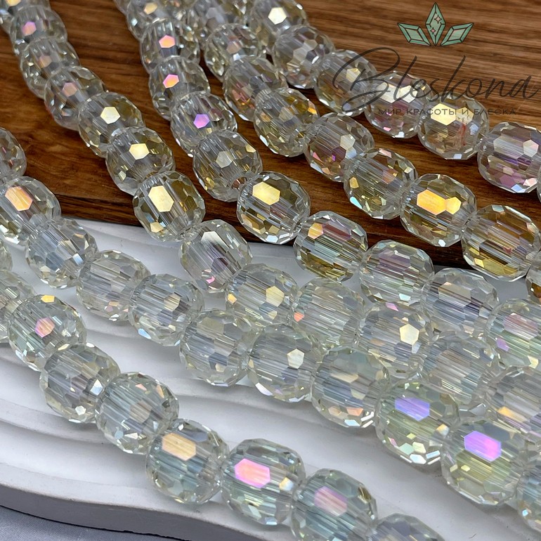 13*14 мм Бусины  бочата огранка, цвет песочный с переливом, стекло Люкс
