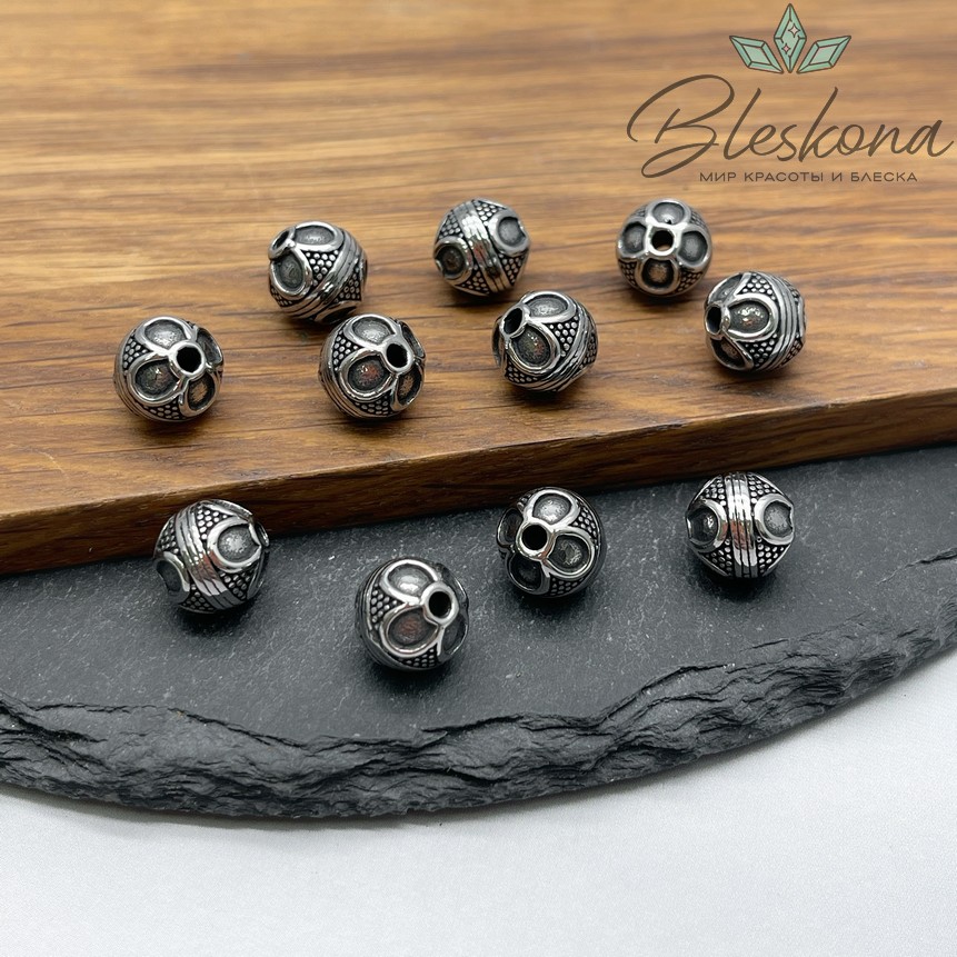 Бусина шар, цвет серебро 9,5 мм СТАЛЬ