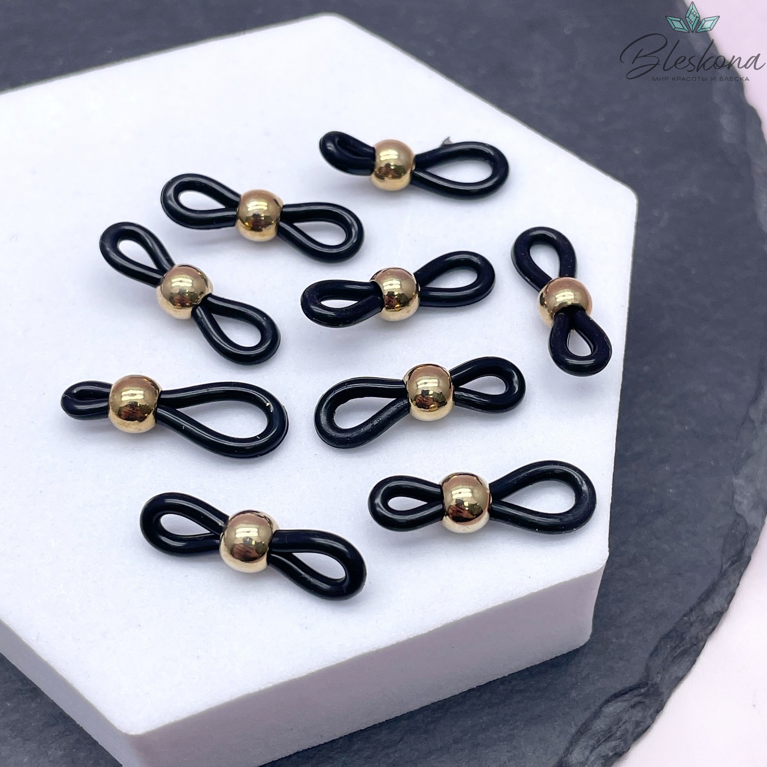 Держатель черный силикон с шариком, цвет золото 19мм уп.10шт