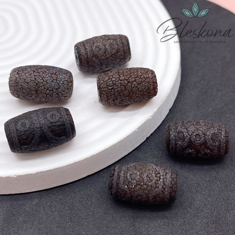 Бусина Дзи 7 глаз черный бочонок в термической обработке 22*13 мм