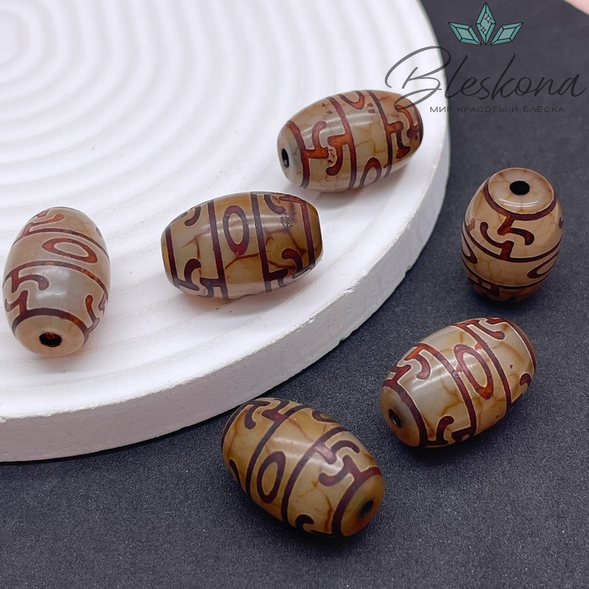 Бусина Дзи Пурба (Пхурба) серо-коричневый бочонок 22*15 мм