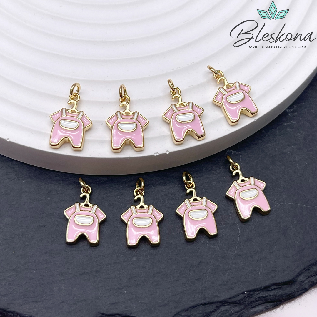 14,3*10 мм Цвет золото, Подвеска Комбинезон розовая эмаль