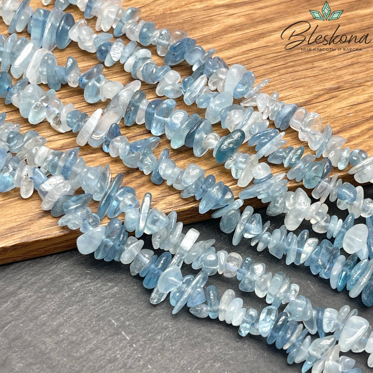 Крошка Аквамарин №2 ширина бусин ~ 7-11 мм