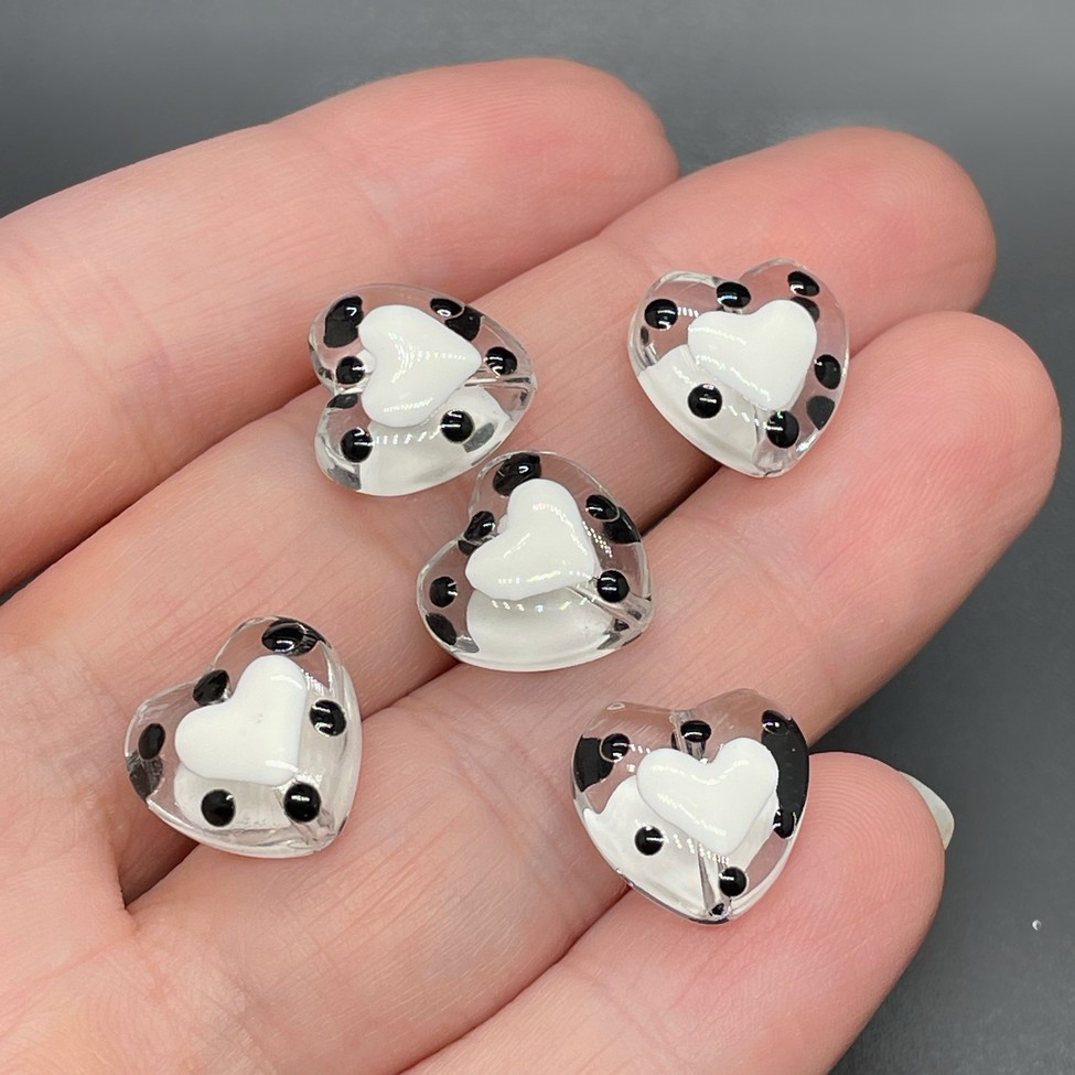 13,5 мм, Стекло бусина сердце с белым сердечком точки уп.5 шт