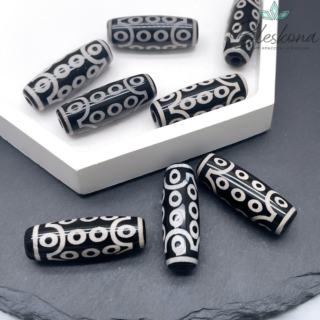 Бусина Дзи 21 глаз черно-белый бочонок 30*11 мм