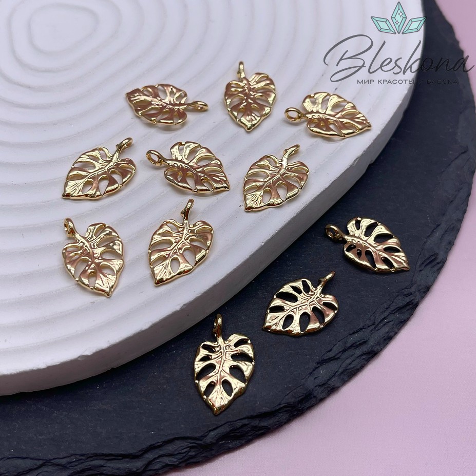 20*12 мм Цвет золото, Подвеска Монстера лист