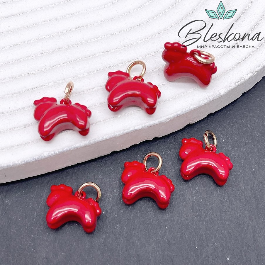 12*14,5 мм Цвет золото, Подвеска Дымковская Лошадка красная эмаль