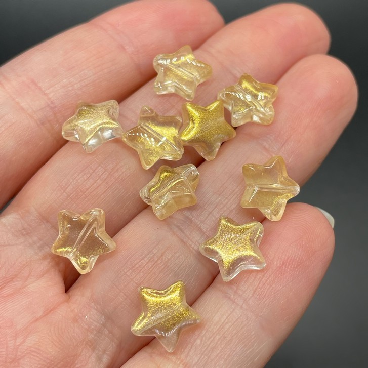 8 мм, Стекло звезда желтая с золотистым напылением уп.10 шт 