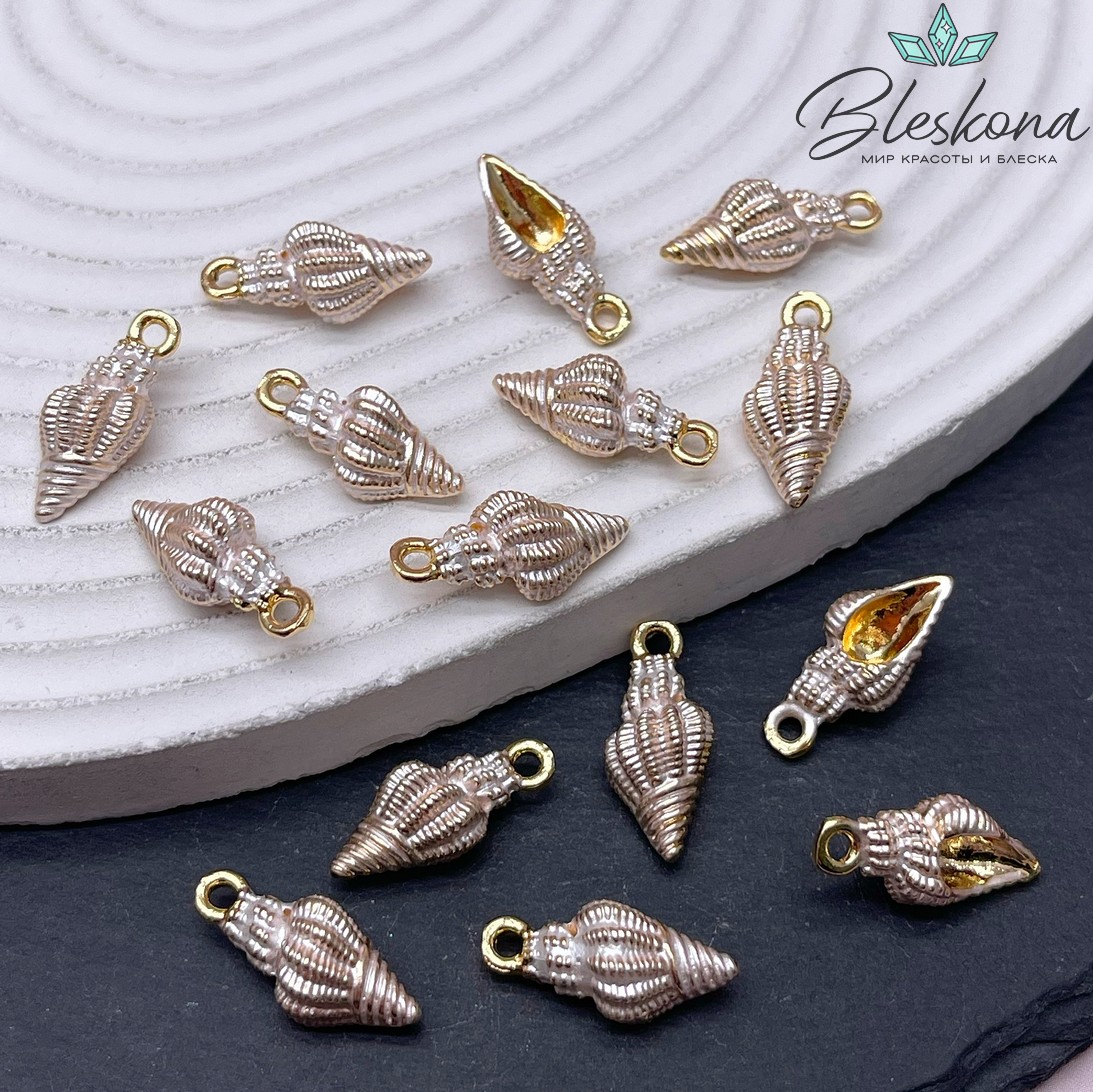 19*8,5 мм Цвет золото, Подвеска ракушка белая эмаль