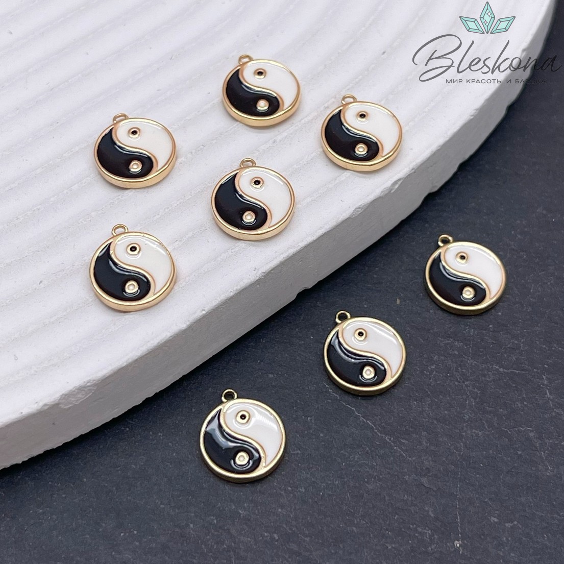 ⌀10мм Цвет золото, Подвеска Инь-Янь эмаль