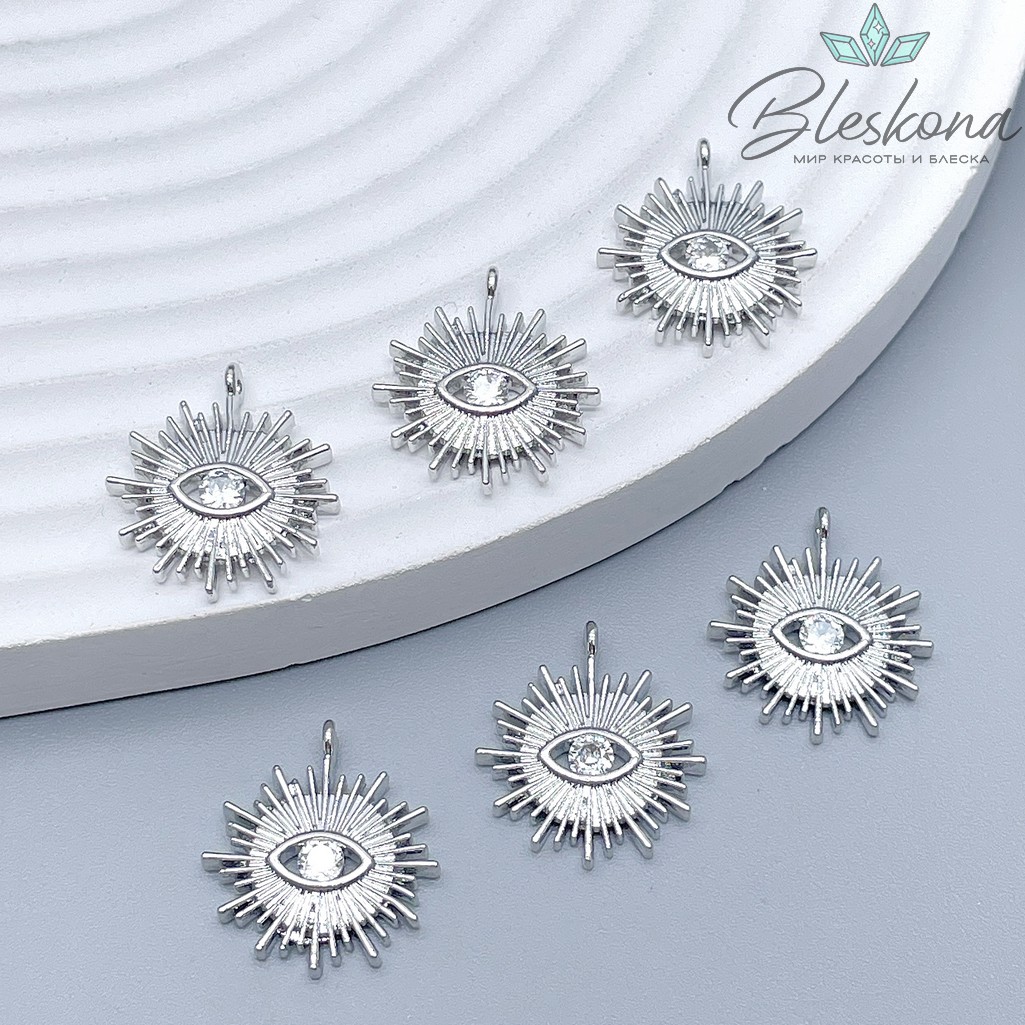 17*16 мм Цвет серебро, Подвеска глаз с лучами циркон