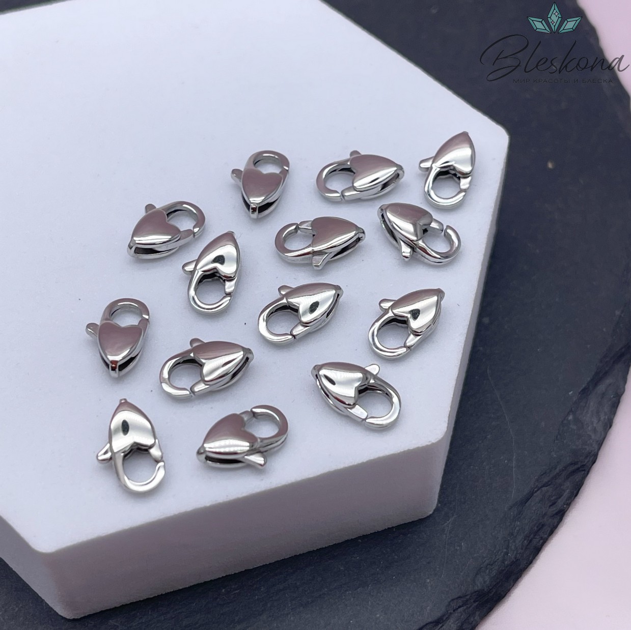11 мм Цвет серебро, Замок лобстер сердечко
