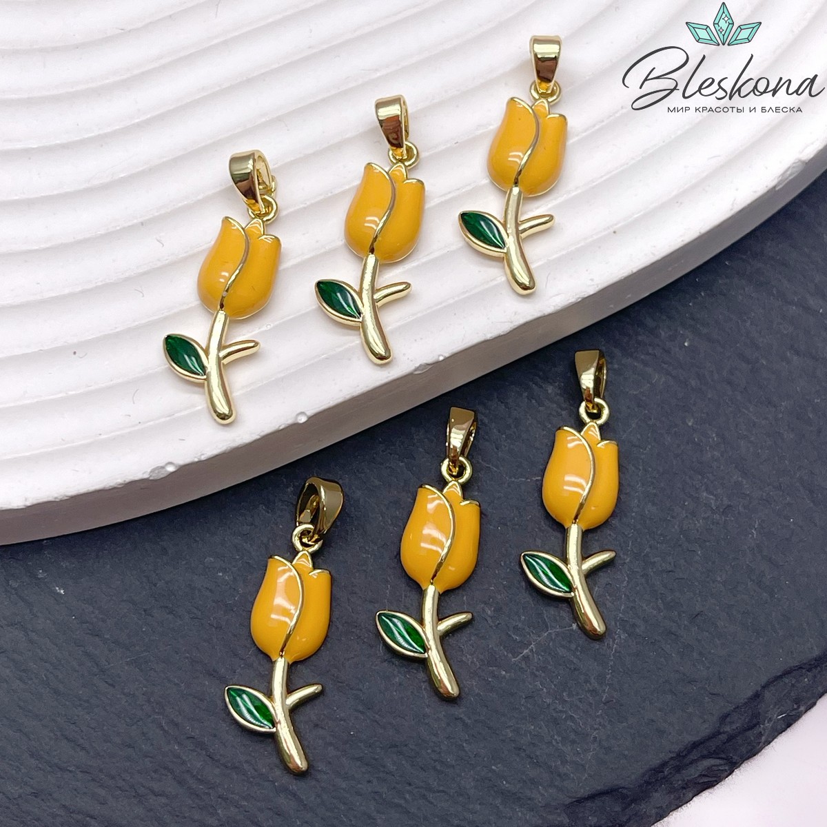 22*8,6 мм Цвет золото, Подвеска тюльпан желтая эмаль
