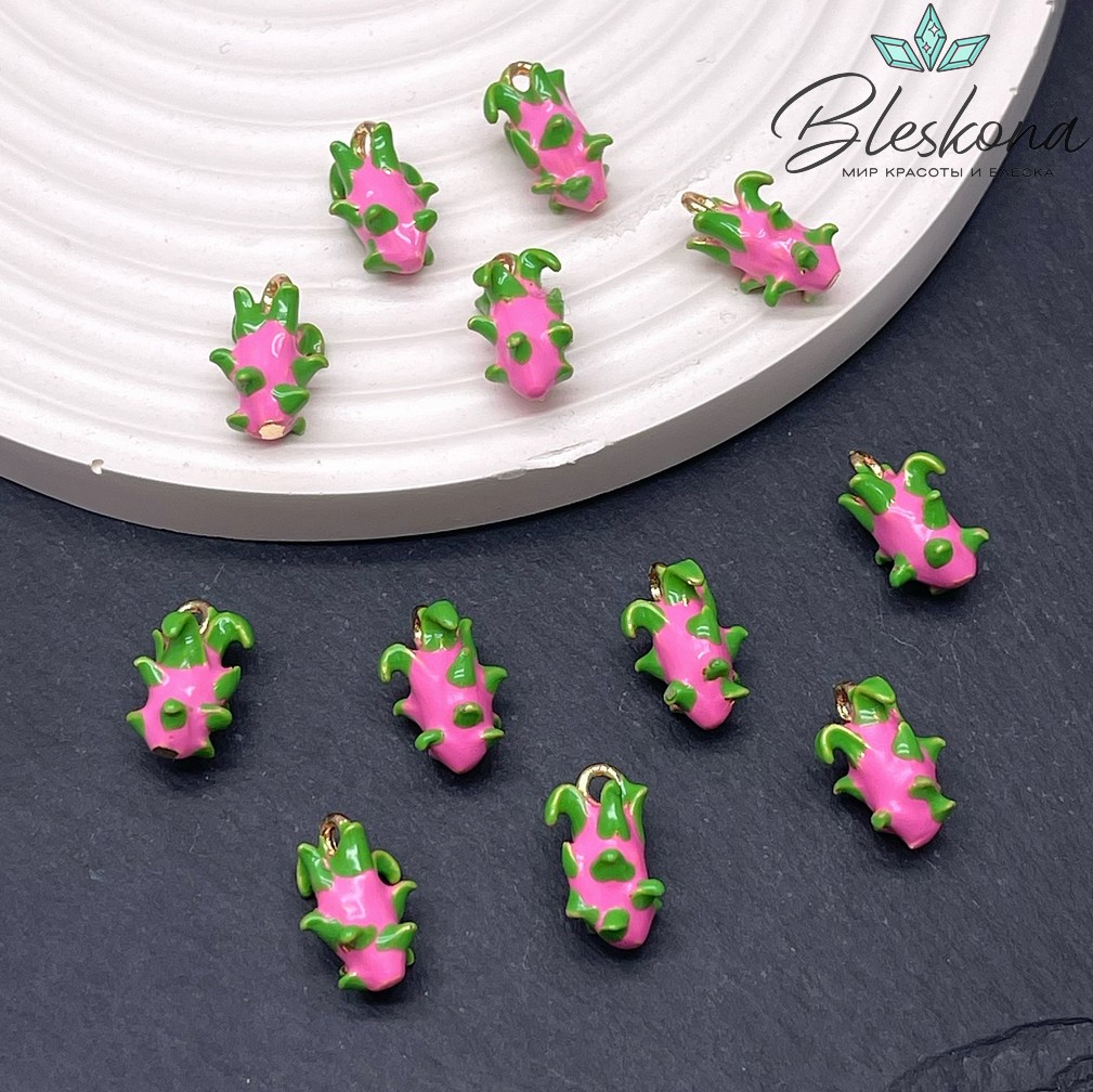 15*8,5 мм Цвет золото, Подвеска Питахайя (драконий фрукт) эмаль