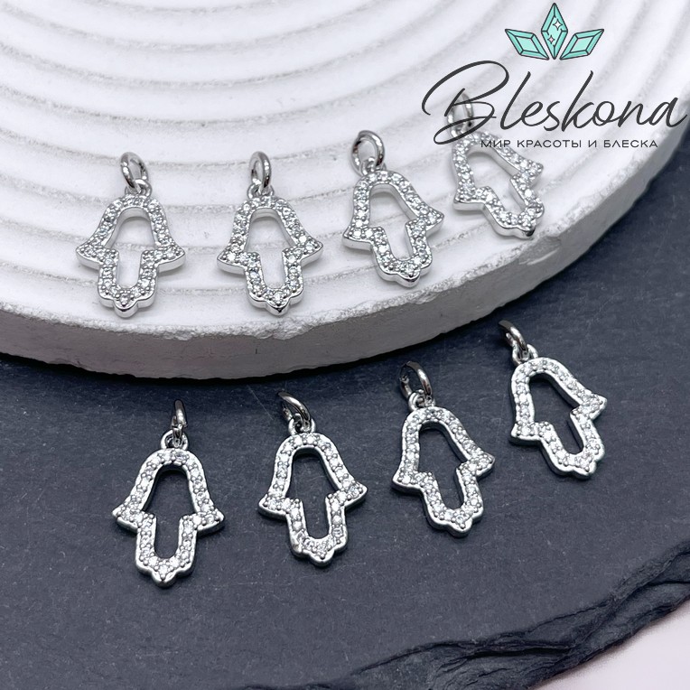 16,5*11 мм Цвет серебро, Подвеска Рука Фатимы цирконы