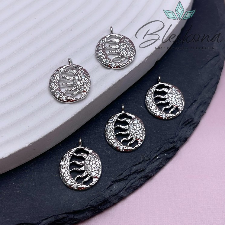 18*14 мм Цвет серебро, Подвеска солнце и луна цирконы 