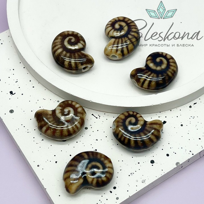 21*17 мм Бусина Аммонит, керамика цвет коричневый №4