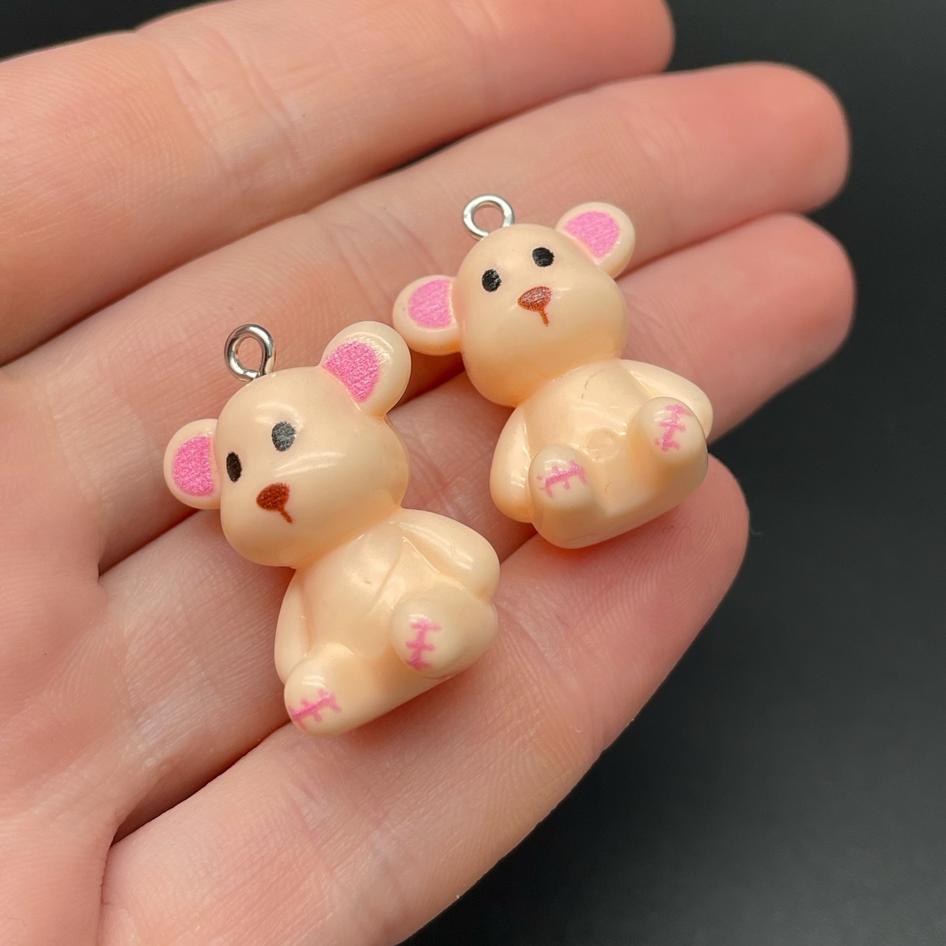 10,5*22мм, Цвет серебро, Подвеска Мишка бледно-оранжевый