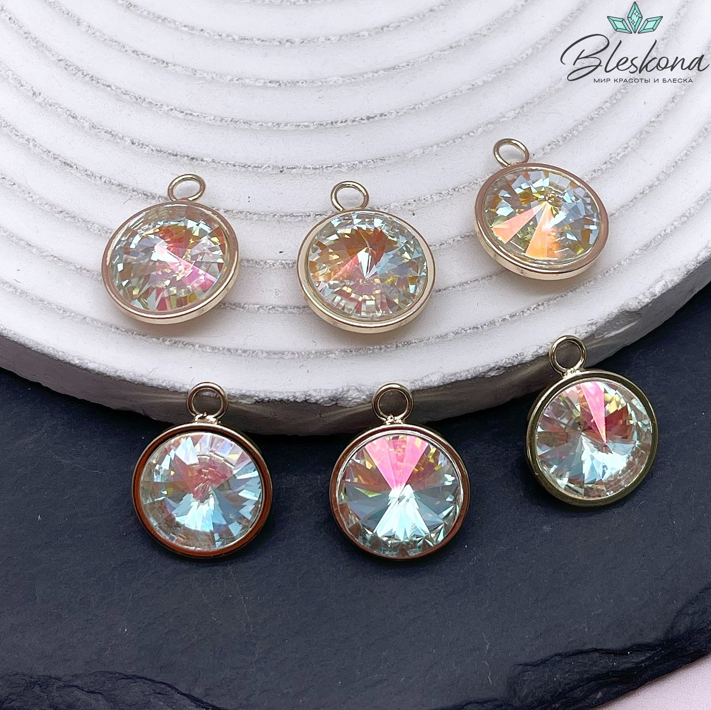 18*14 мм Цвет золото, Подвеска круг стекло 