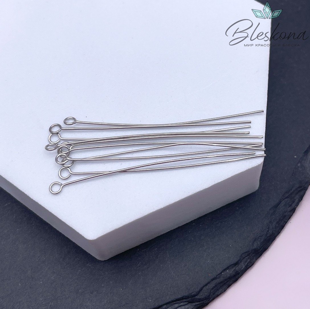 5 см*0,6 мм Цвет серебро, Пины петелька жесткие уп. 10 шт.