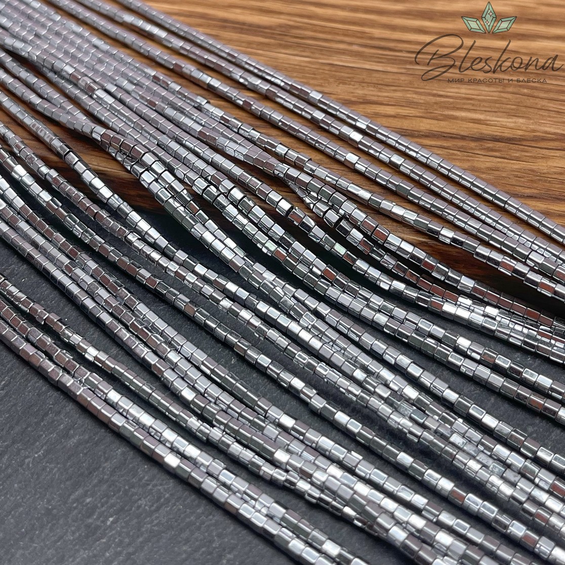 2 мм Гематин имитация, цвет темное серебро, цилиндр