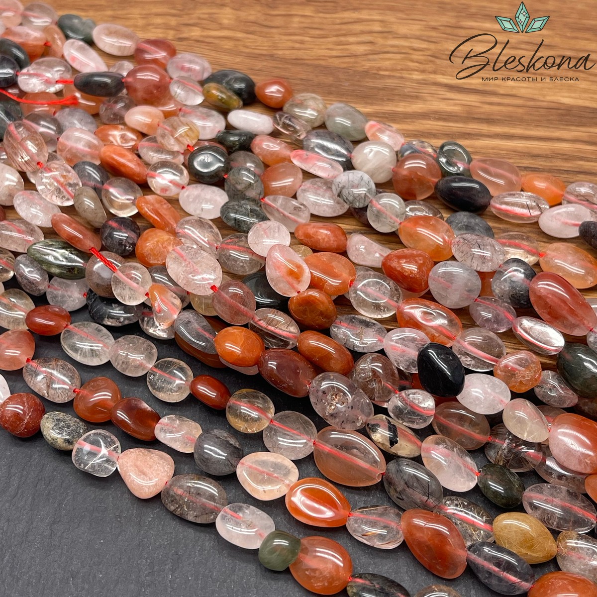 Микс Рутиловых кварцев галтовка (10-13)*(8-10) мм