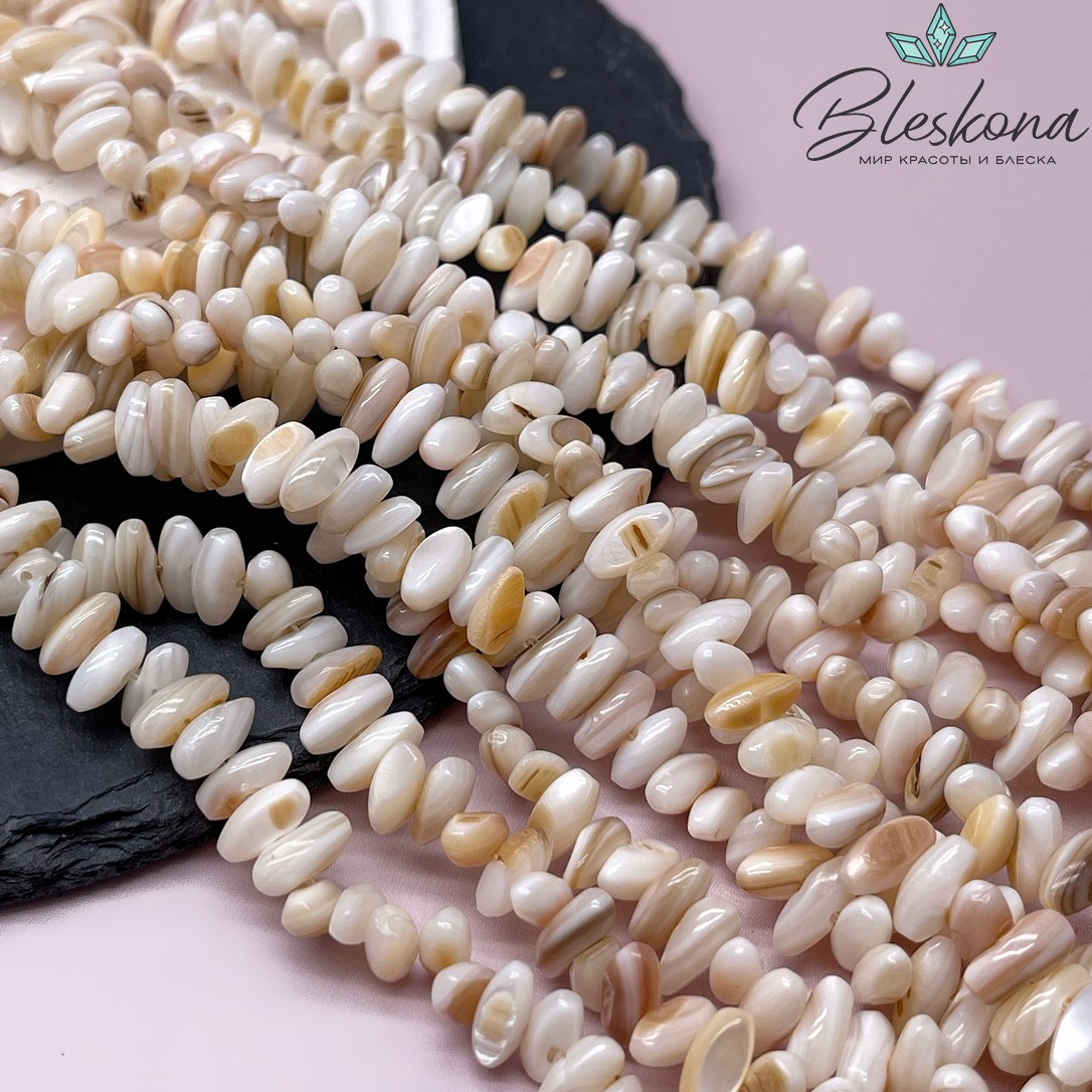 Перламутр рис отверстие поперек, цвет бежевый 4*9,5 мм