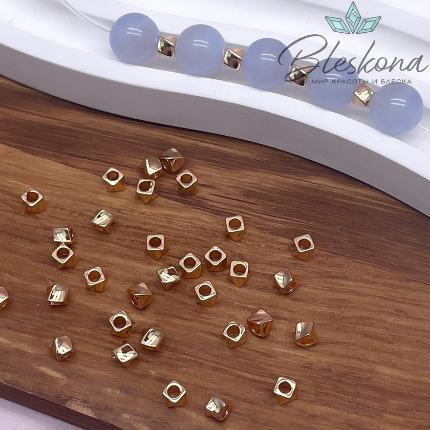 4*3 мм Цвет золото, Бусина куб волна 