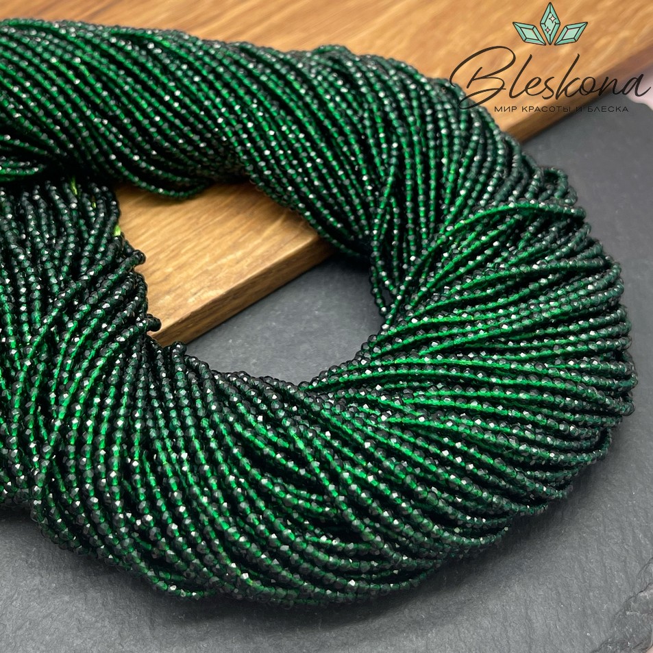 2 мм Бусины стекло темно-зеленое №1 алмазная огранка