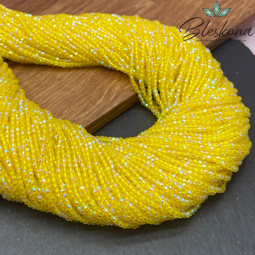2 мм Бусины стекло желтое с переливом алмазная огранка