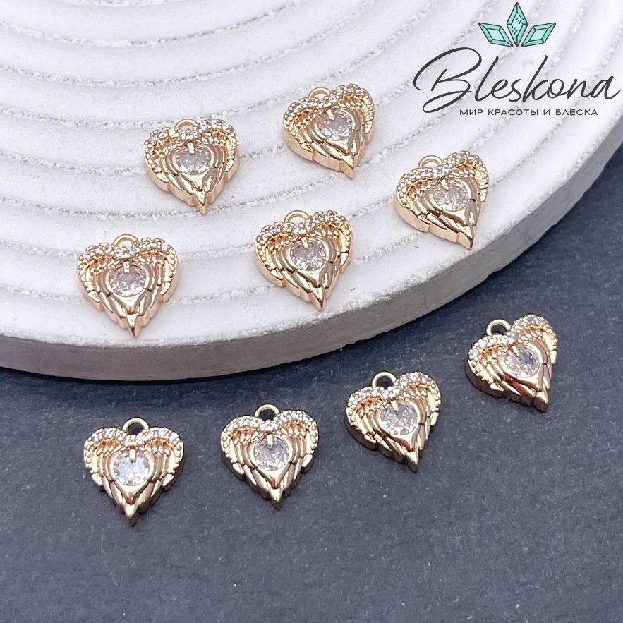 10*11мм Цвет золото, Подвеска  Сердце цирконы  