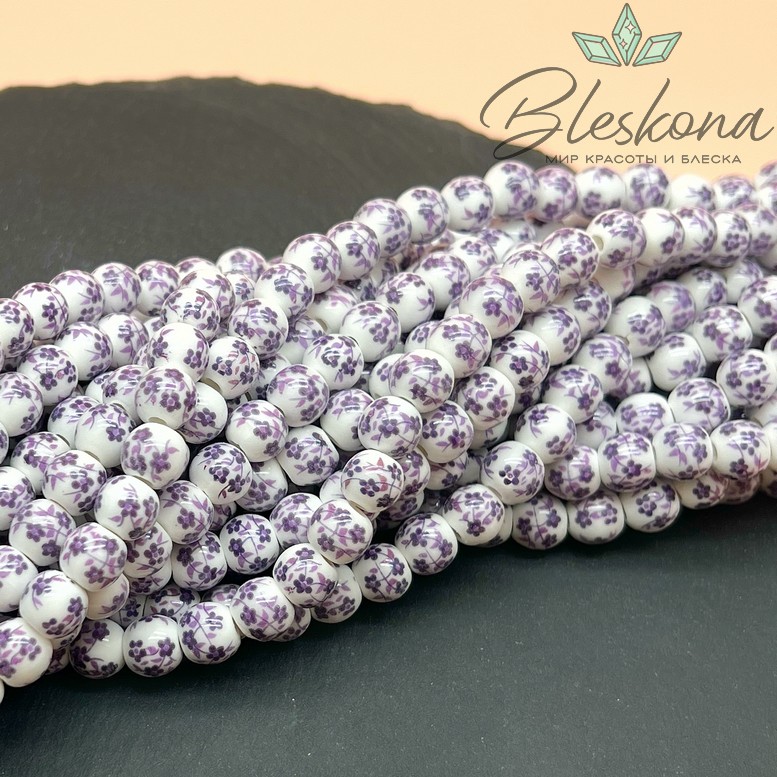 8 мм Керамика Бусина роспись гжель №8