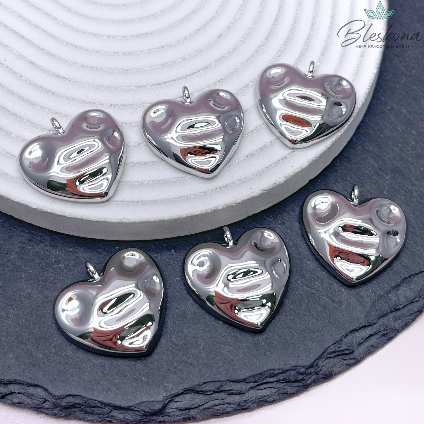 25мм Цвет серебро, Подвеска сердце с впадинами