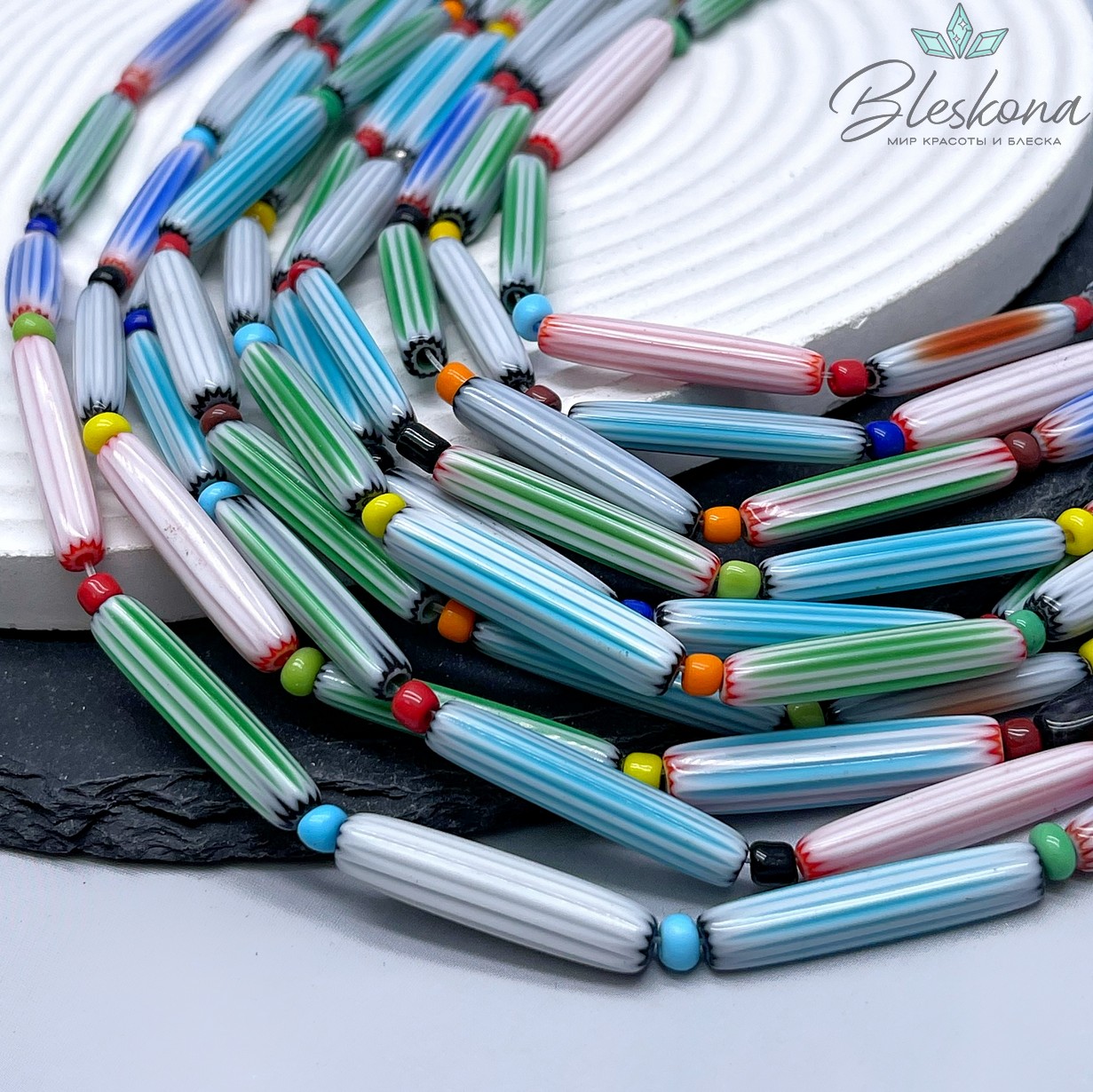 Муранское стекло трубочки микс №1, полосы 24*5 мм