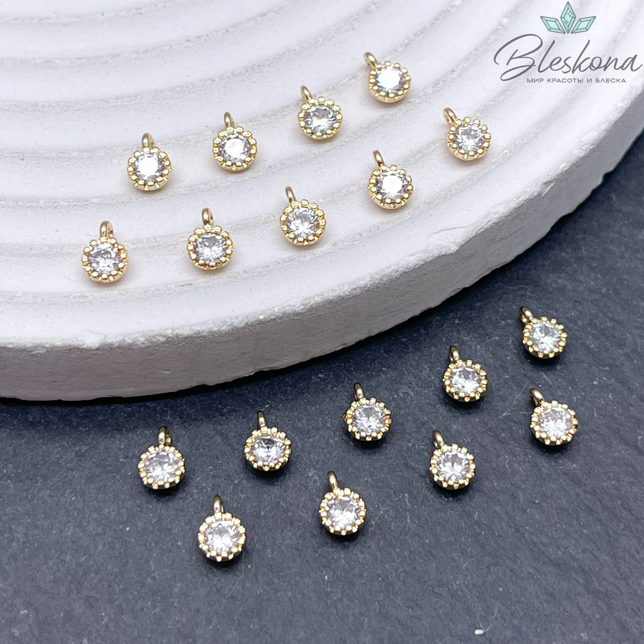 4 мм Цвет золото, Подвеска циркон в обрамлении конус