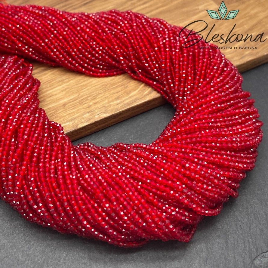 2 мм Бусины стекло темно-красное алмазная огранка