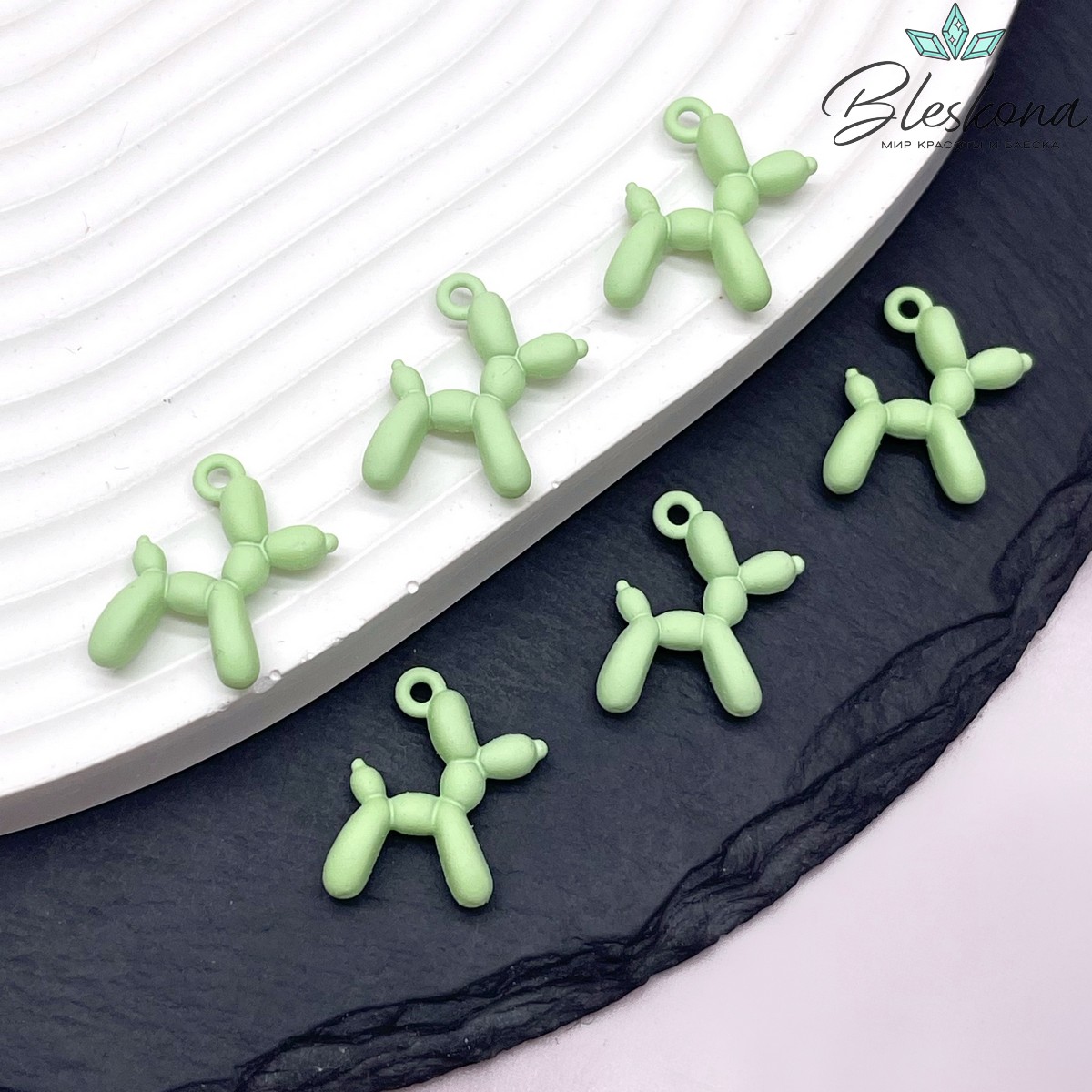 14*18 мм, Подвеска пудель салатовая эмаль матовая