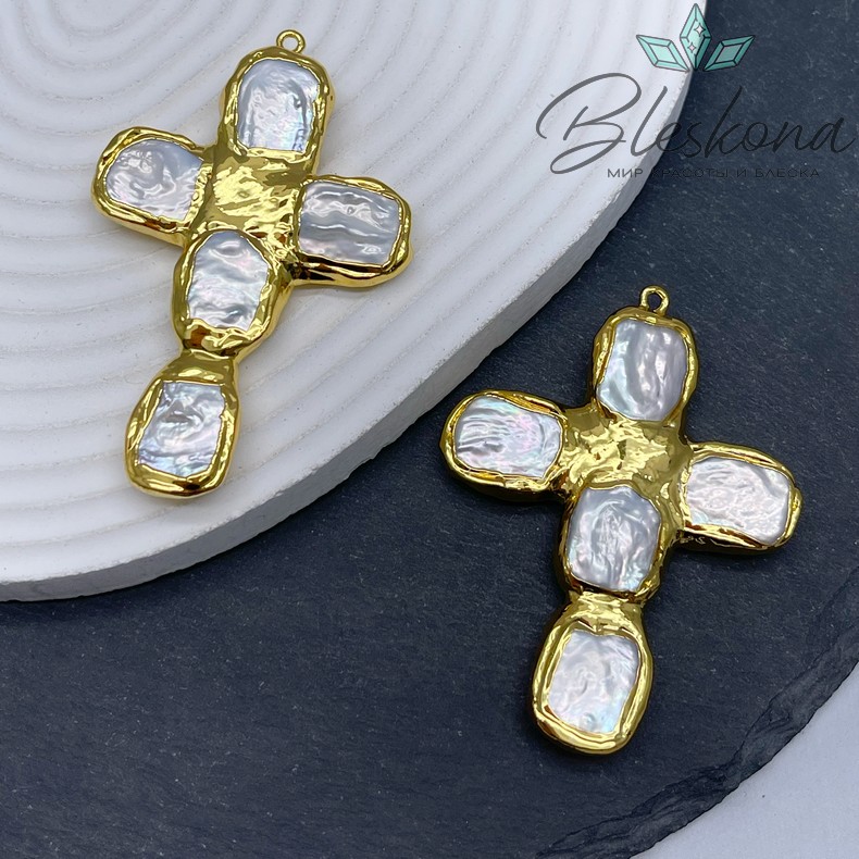 65*44 мм Цвет золото, Подвеска  Жемчуг крест