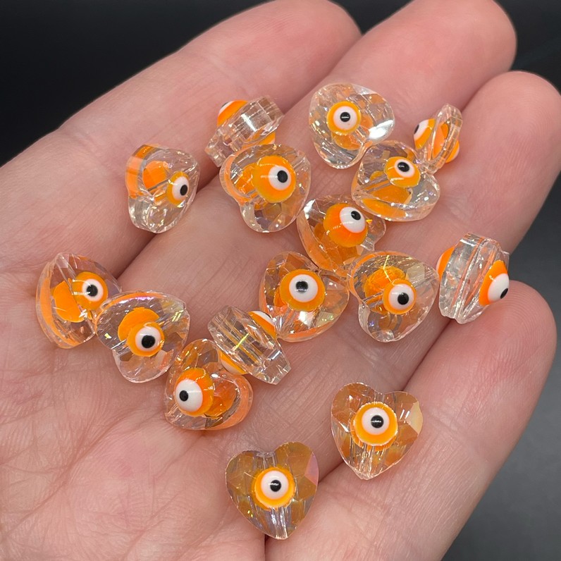 10мм, Стекло Lux форма сердце оранжевый глаз уп.5 шт