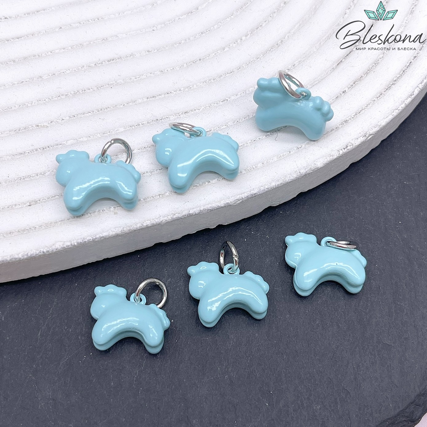 12*14,5 мм Цвет серебро, Подвеска Дымковская Лошадка голубая эмаль