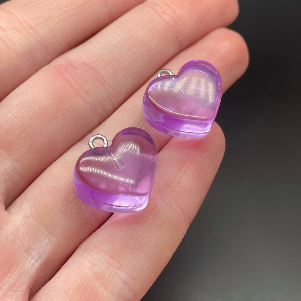 17,5мм, Цвет серебро, Подвеска Сердце фиолетовое