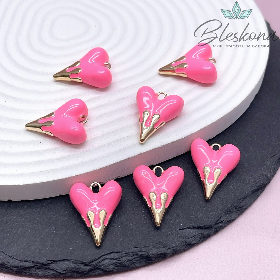 19,5*24,5 мм Цвет золото, Подвеска Сердце розовая эмаль 