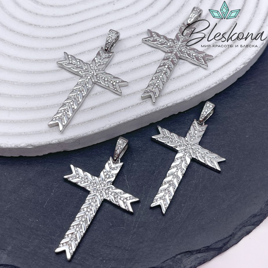 38,5*28 мм Цвет серебро, Подвеска Крест с цирконами